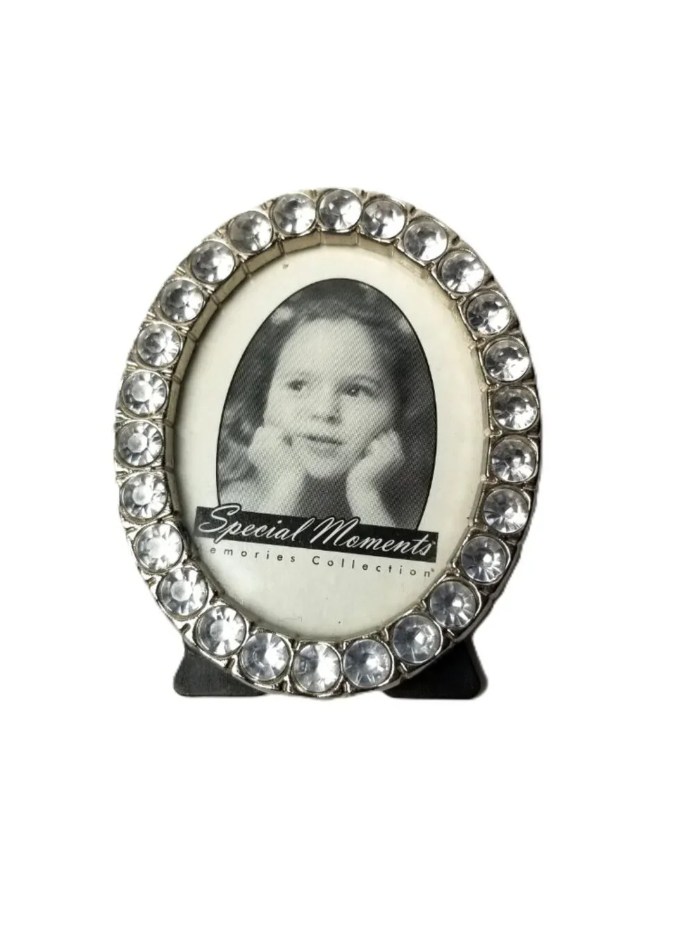 Special Moments Rhinestone Oval Picture Frame Silver Tone Tabletop Elegant